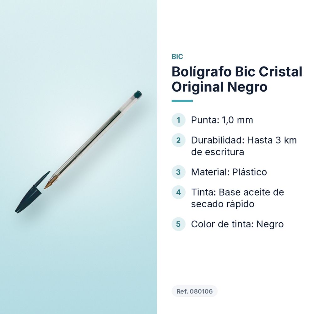 BOLÍGRAFO BIC CRISTAL ORIGINAL NEGRO - características principales