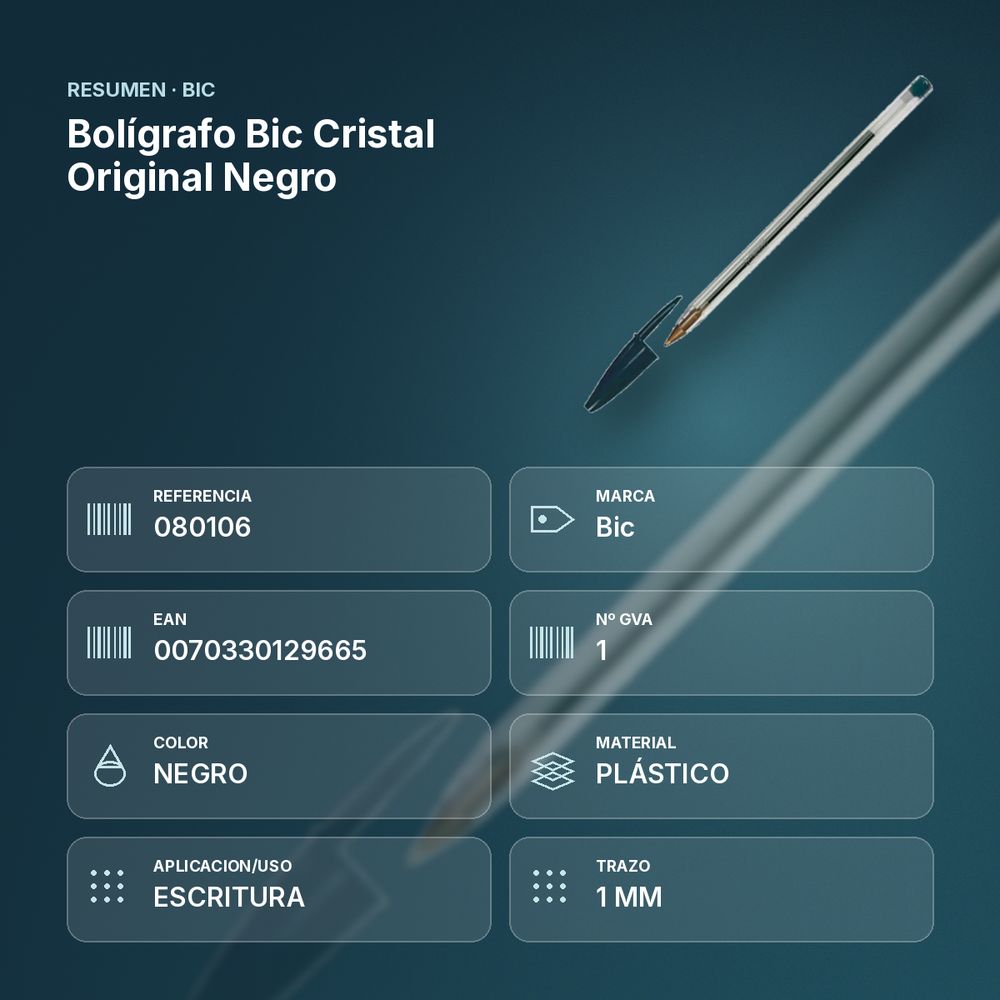 BOLÍGRAFO BIC CRISTAL ORIGINAL NEGRO - resumen de atributos