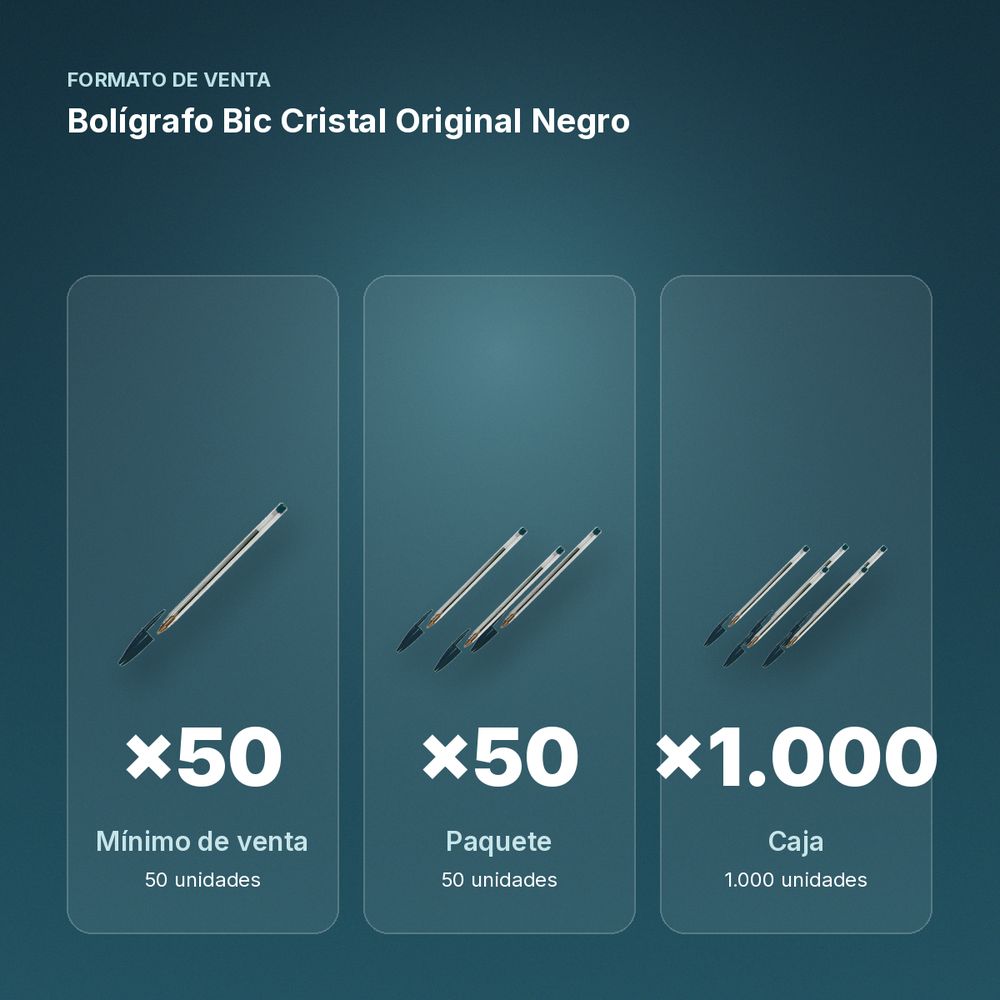 BOLÍGRAFO BIC CRISTAL ORIGINAL NEGRO - formato de venta: paquete de 50, caja de 1000
