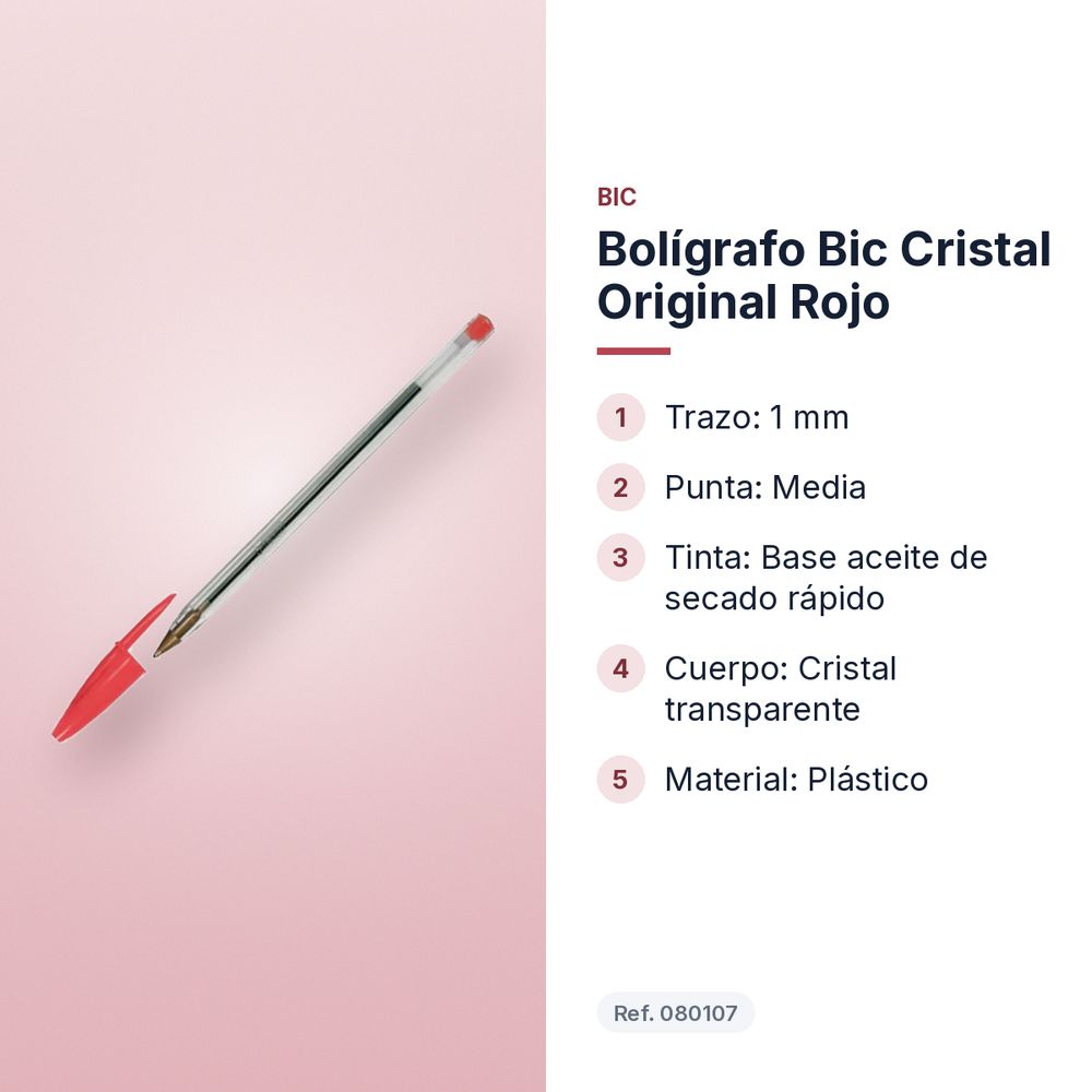 BOLÍGRAFO BIC CRISTAL ORIGINAL ROJO - características principales