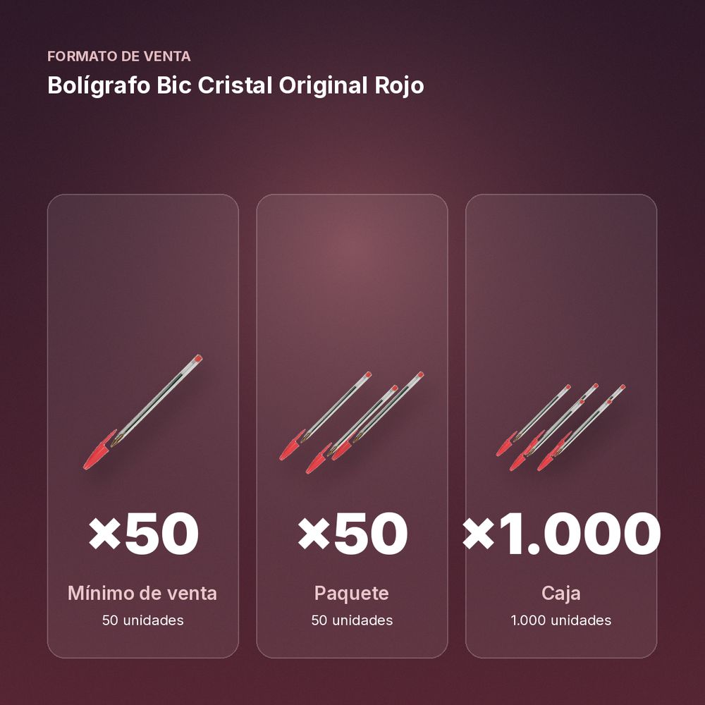 BOLÍGRAFO BIC CRISTAL ORIGINAL ROJO - formato de venta: paquete de 50, caja de 1000