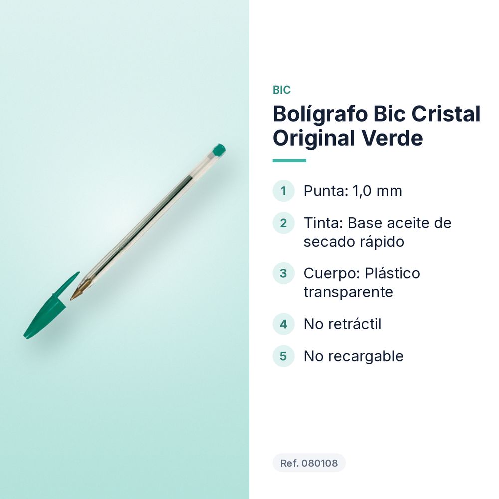 BOLÍGRAFO BIC CRISTAL ORIGINAL VERDE - características principales