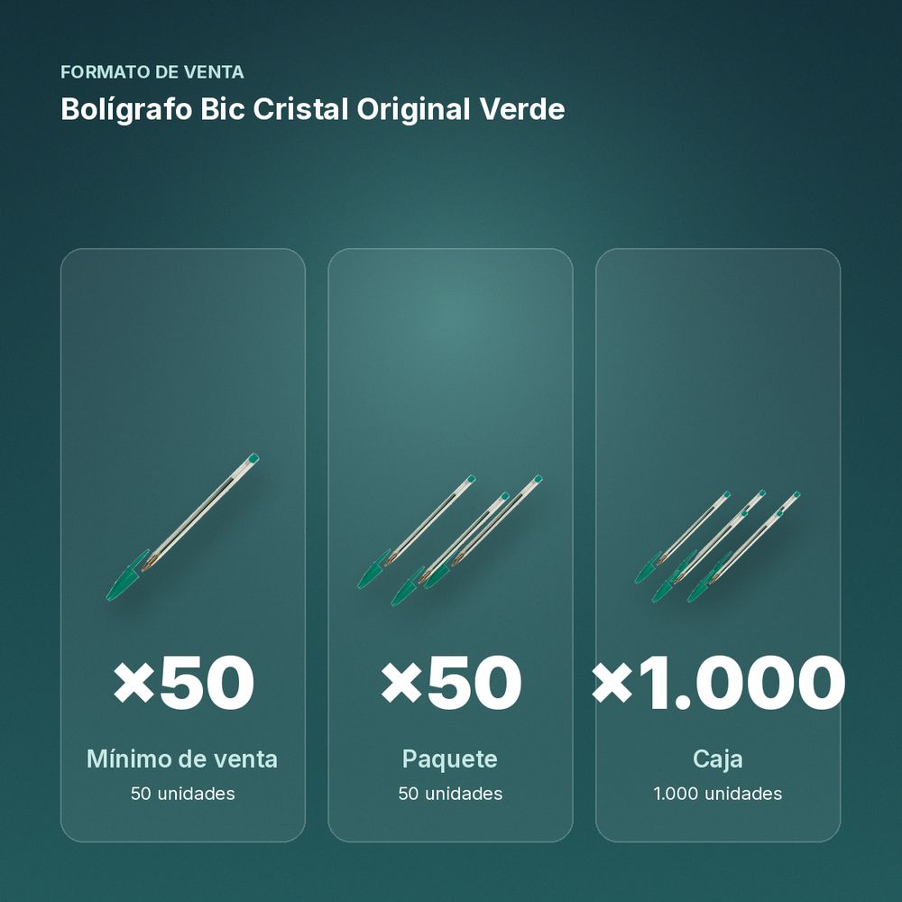 BOLÍGRAFO BIC CRISTAL ORIGINAL VERDE - formato de venta: paquete de 50, caja de 1000