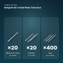 BOLÍGRAFO BIC CRISTAL PLATA TINTA AZUL - formato de venta: paquete de 20, caja de 400