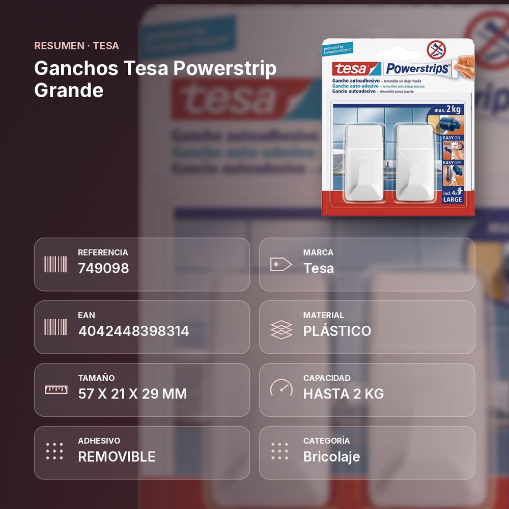 GANCHOS TESA POWERSTRIP GRANDE - resumen de atributos