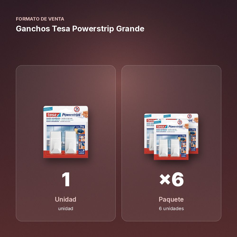 GANCHOS TESA POWERSTRIP GRANDE - formato de venta: paquete de 6