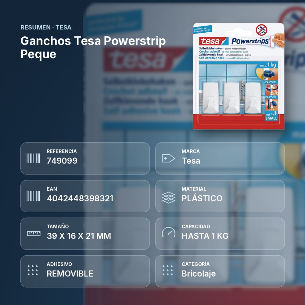 GANCHOS TESA POWERSTRIP PEQUE - resumen de atributos