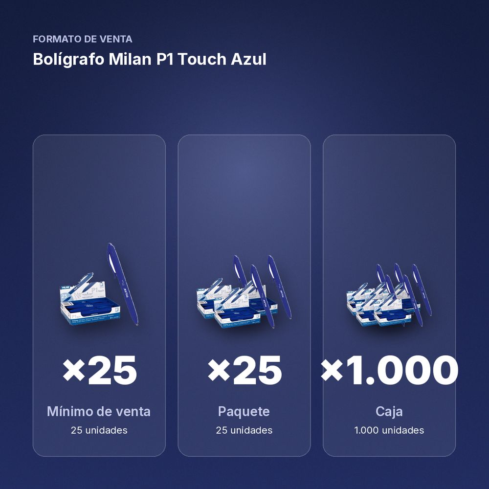 BOLÍGRAFO MILAN P1 TOUCH AZUL - formato de venta: paquete de 25, caja de 1000