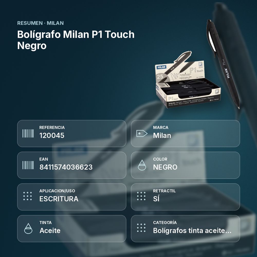 BOLÍGRAFO MILAN P1 TOUCH NEGRO - resumen de atributos