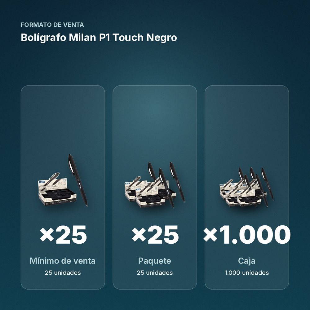 BOLÍGRAFO MILAN P1 TOUCH NEGRO - formato de venta: paquete de 25, caja de 1000
