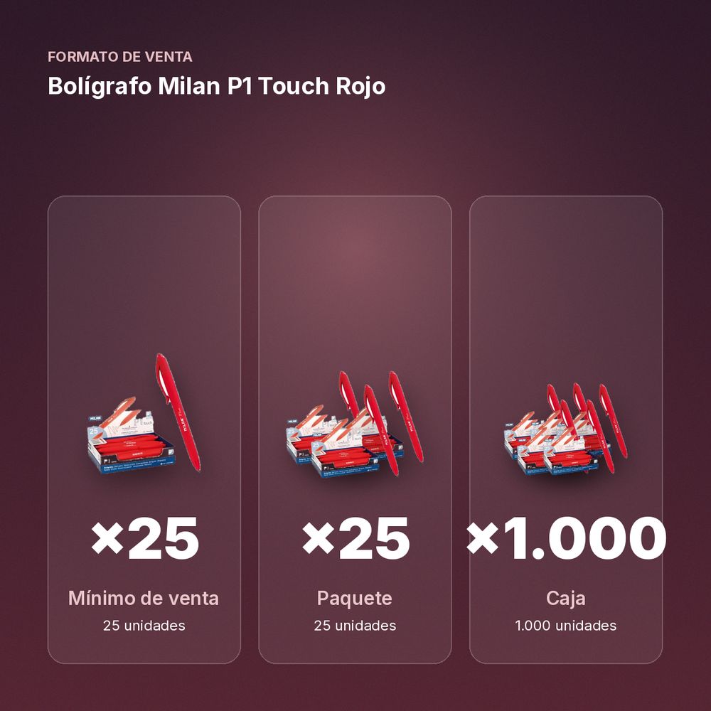 BOLÍGRAFO MILAN P1 TOUCH ROJO - formato de venta: paquete de 25, caja de 1000
