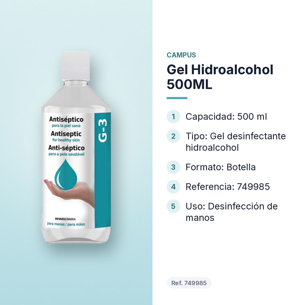 GEL HIDROALCOHOL 500ML - características principales