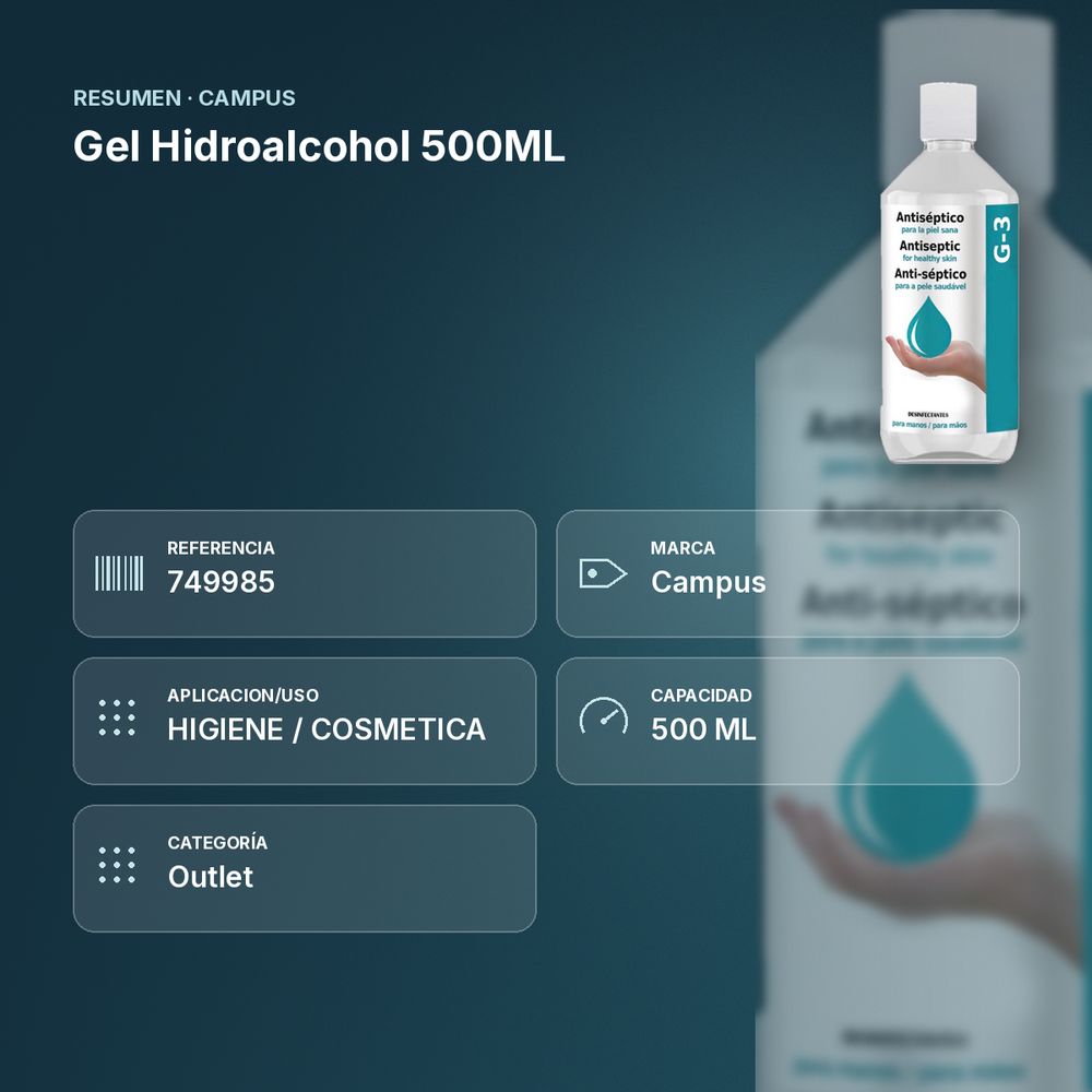 GEL HIDROALCOHOL 500ML - resumen de atributos