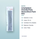 LIMPIAPIPAS CHENILLA PLATA 4MMX30CM PACK 50U - características principales