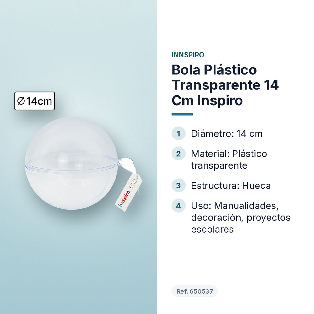 BOLA PLÁSTICO TRANSPARENTE 14 CM INSPIRO - características principales