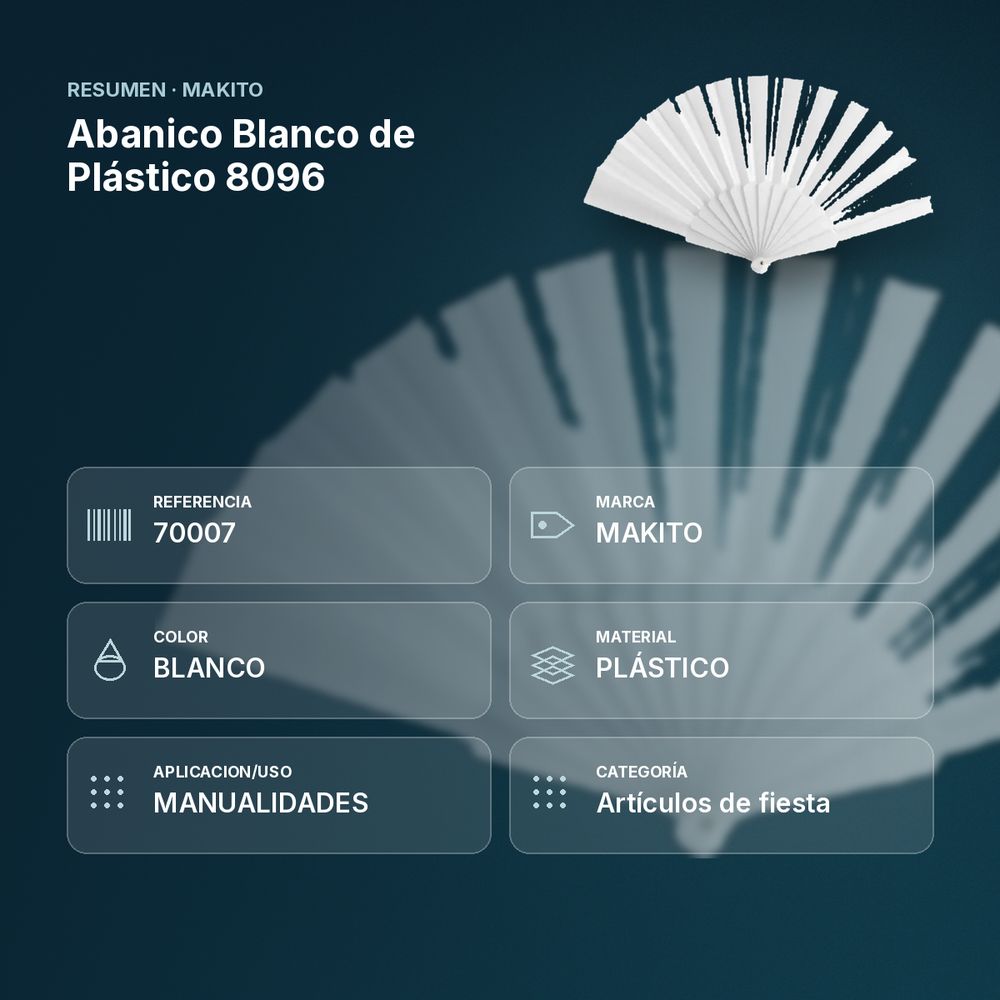 ABANICO BLANCO DE PLÁSTICO 8096 - resumen de atributos