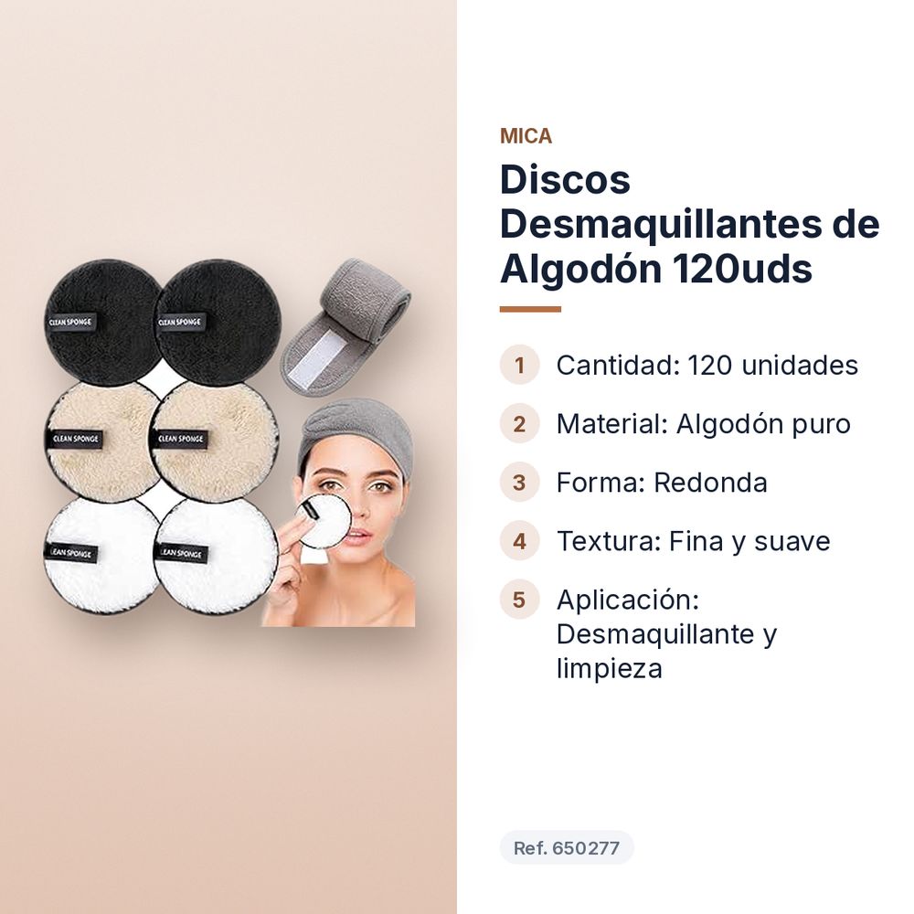 DISCOS DESMAQUILLANTES DE ALGODÓN 120UDS - características principales