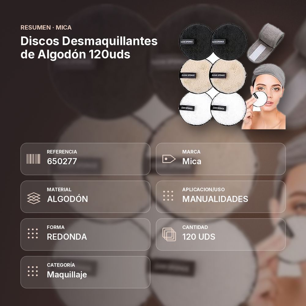 DISCOS DESMAQUILLANTES DE ALGODÓN 120UDS - resumen de atributos
