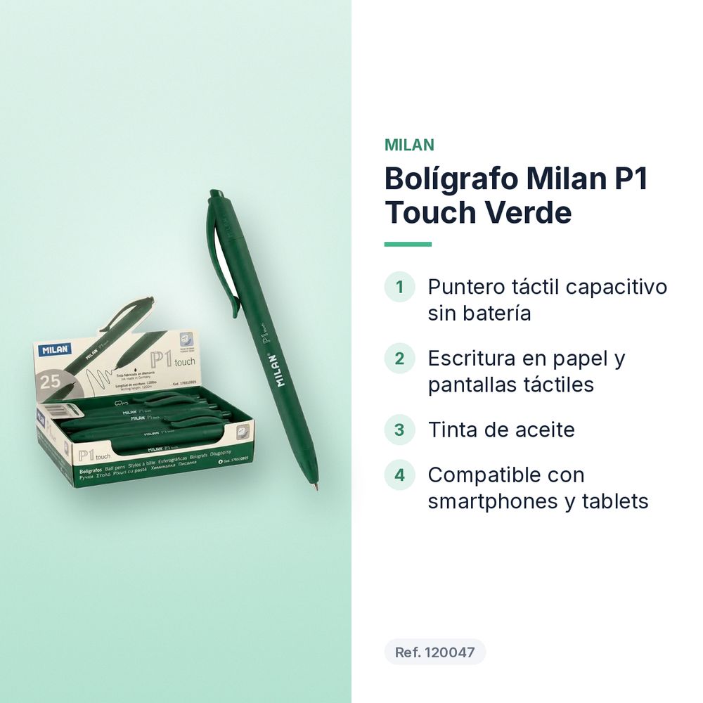 BOLÍGRAFO MILAN P1 TOUCH VERDE - características principales
