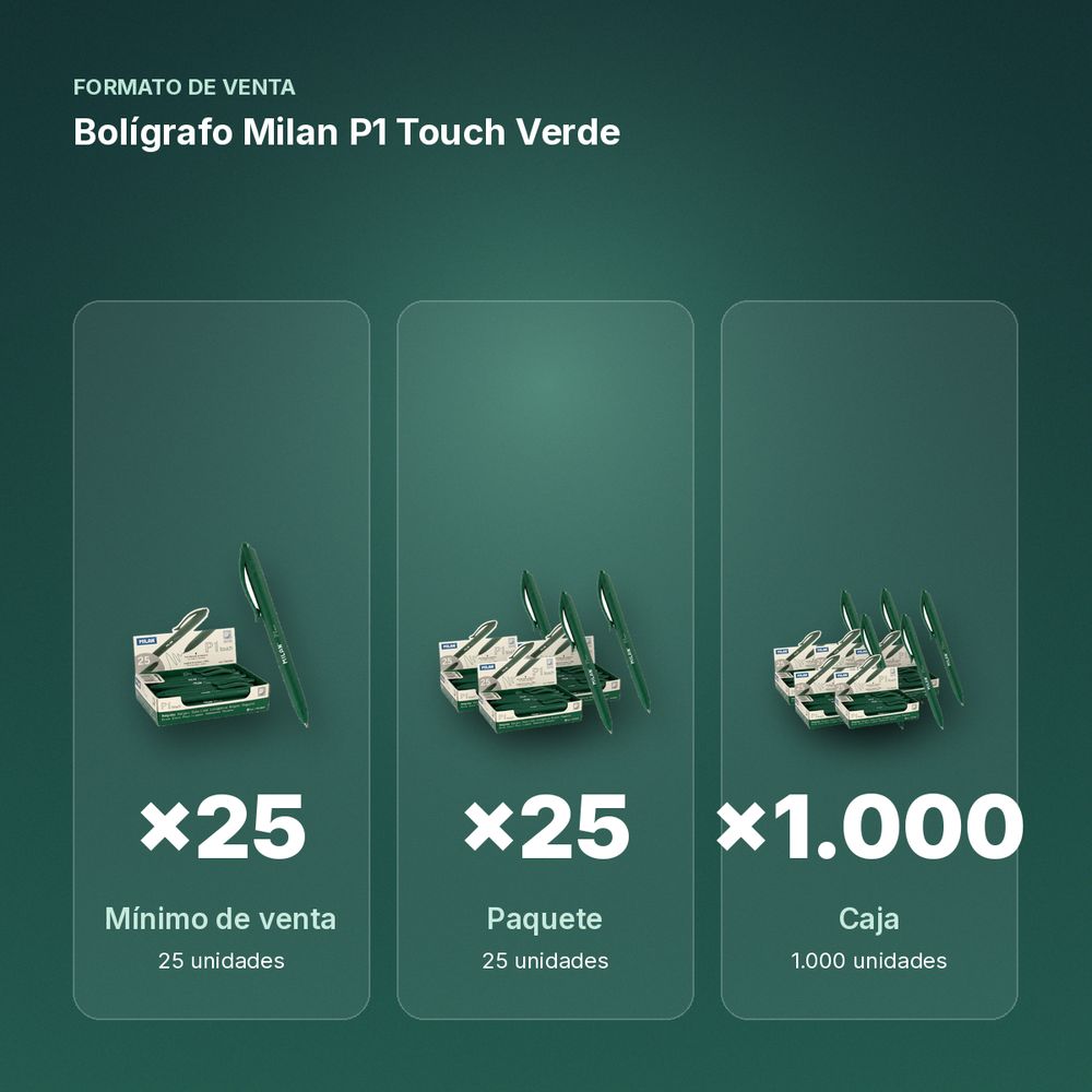 BOLÍGRAFO MILAN P1 TOUCH VERDE - formato de venta: paquete de 25, caja de 1000