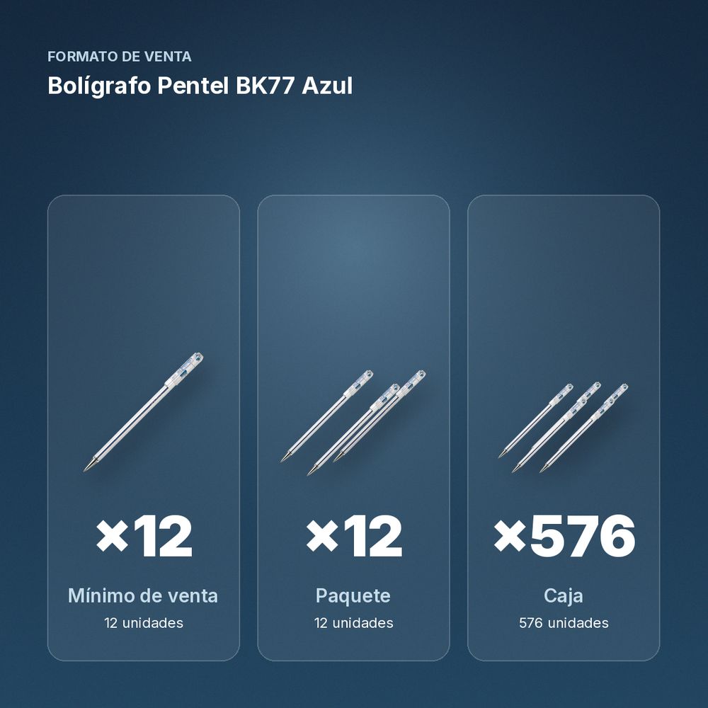 BOLÍGRAFO PENTEL BK77 AZUL - formato de venta: paquete de 12, caja de 576