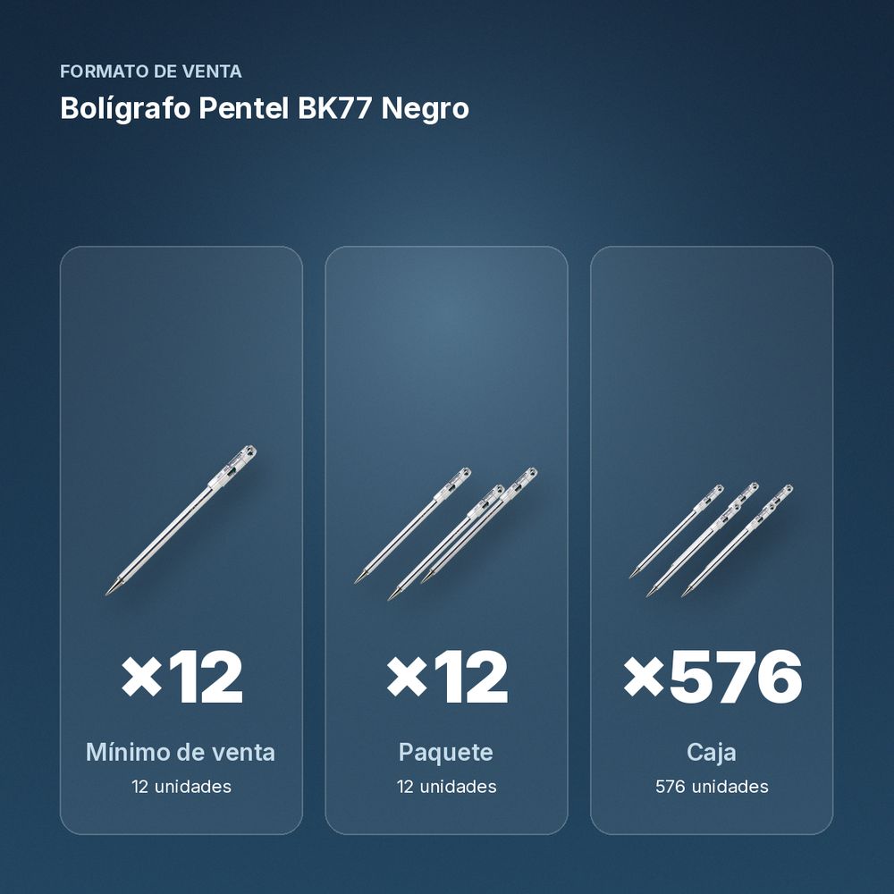 BOLÍGRAFO PENTEL BK77 NEGRO - formato de venta: paquete de 12, caja de 576
