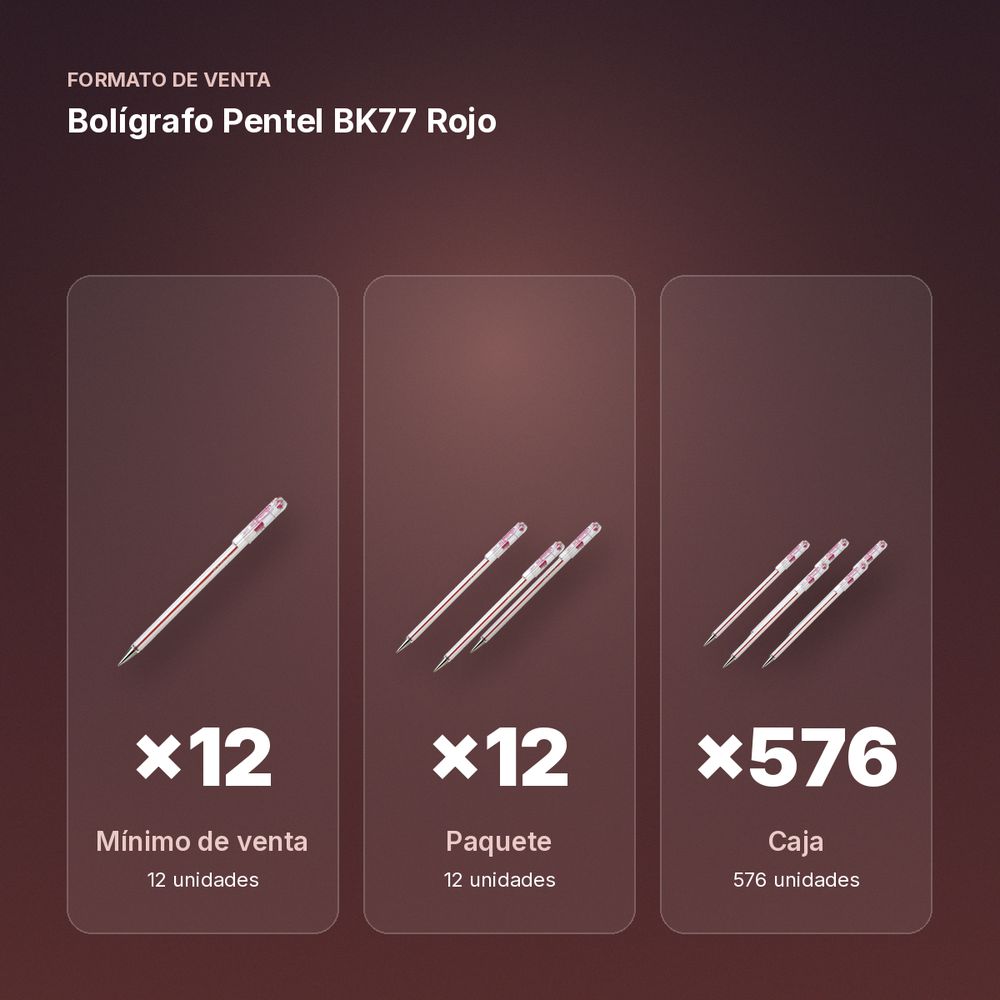 BOLÍGRAFO PENTEL BK77 ROJO - formato de venta: paquete de 12, caja de 576