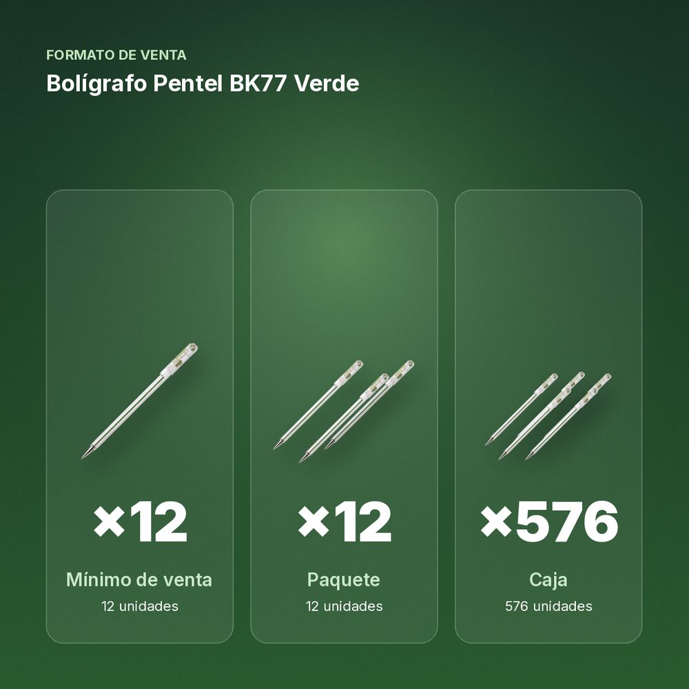 BOLÍGRAFO PENTEL BK77 VERDE - formato de venta: paquete de 12, caja de 576