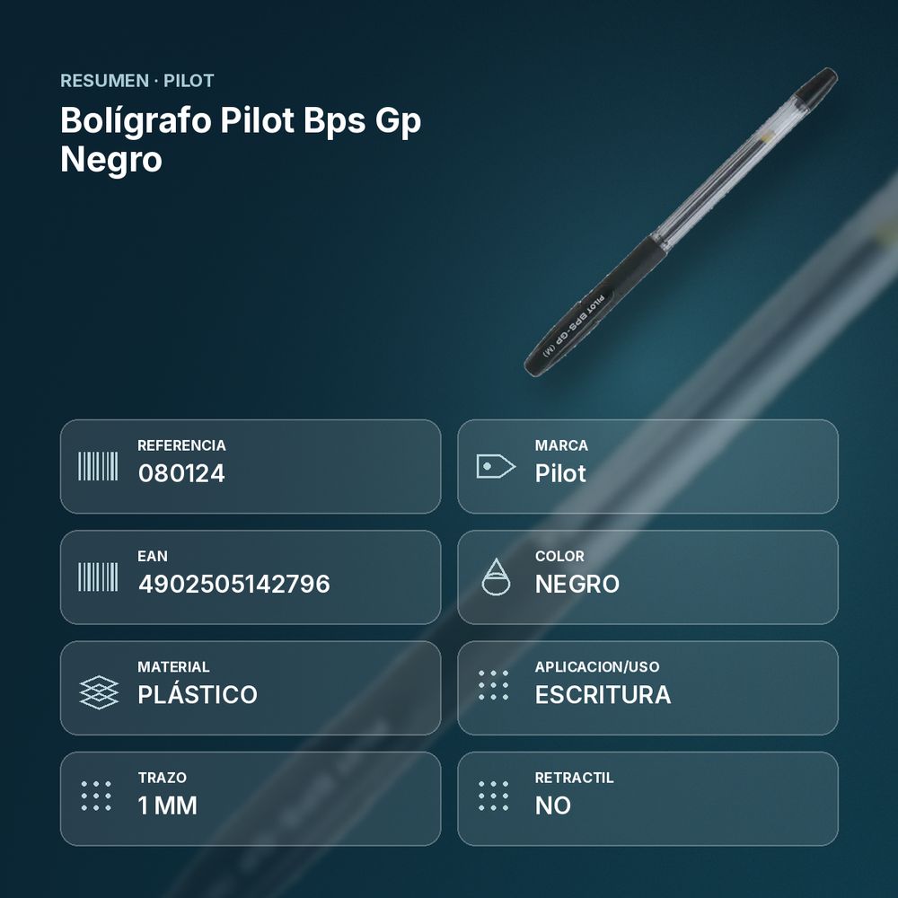 BOLÍGRAFO PILOT BPS GP NEGRO - resumen de atributos