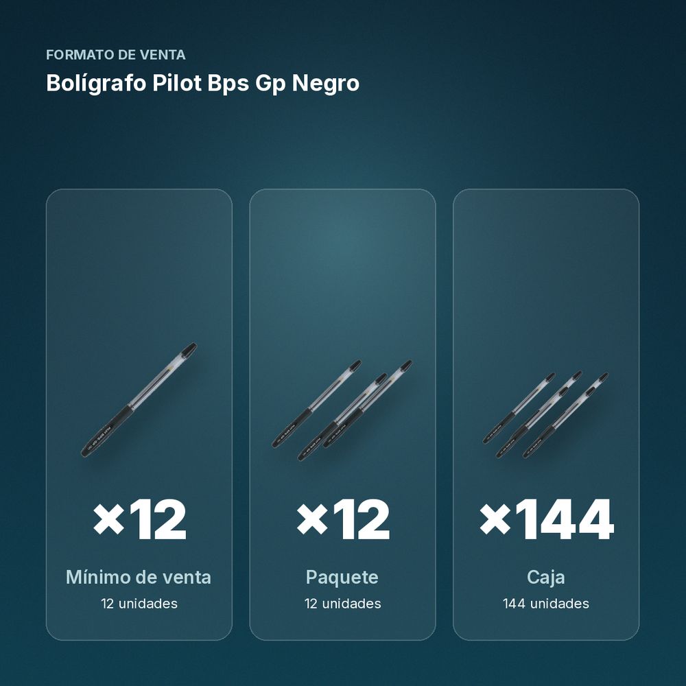 BOLÍGRAFO PILOT BPS GP NEGRO - formato de venta: paquete de 12, caja de 144, palé de 864