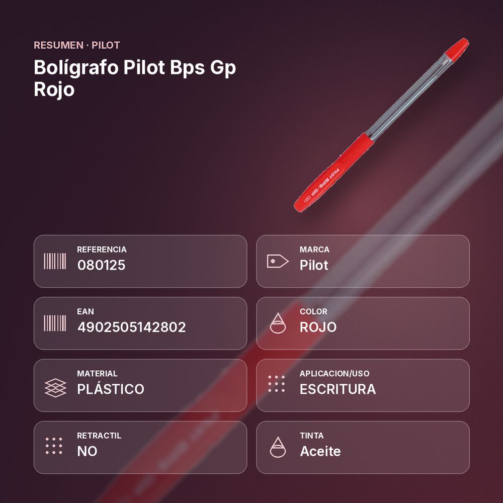 BOLÍGRAFO PILOT BPS GP ROJO - resumen de atributos