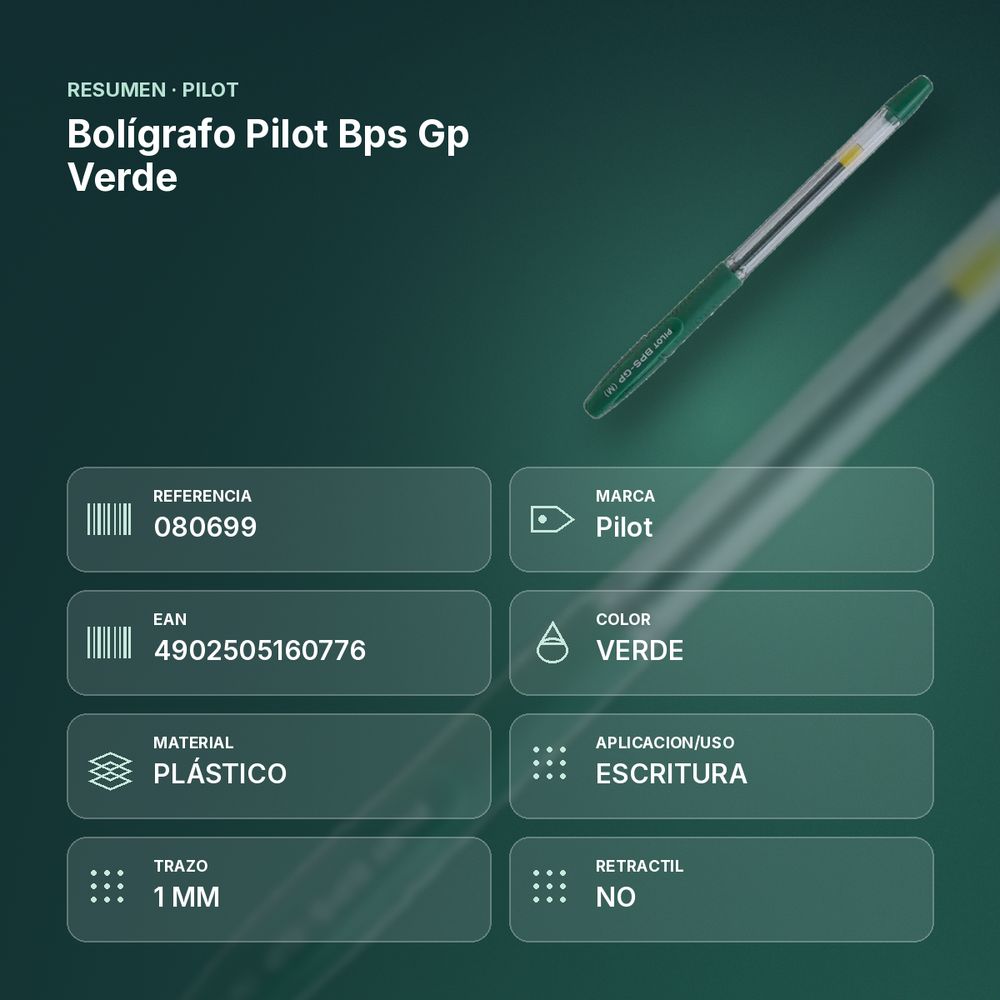 BOLÍGRAFO PILOT BPS GP VERDE - resumen de atributos