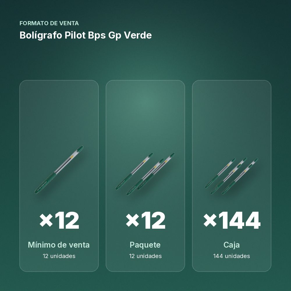 BOLÍGRAFO PILOT BPS GP VERDE - formato de venta: paquete de 12, caja de 144, palé de 864