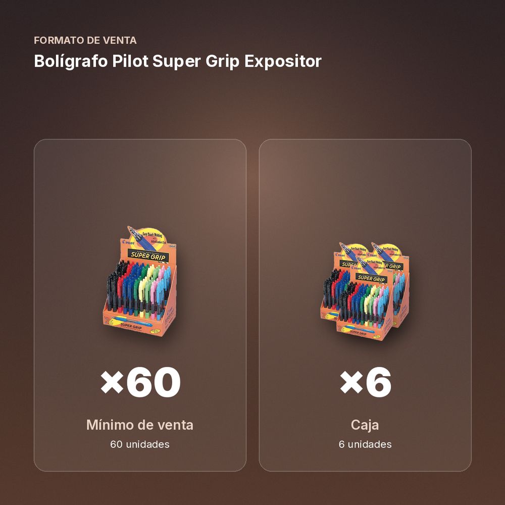 BOLÍGRAFO PILOT SUPER GRIP EXPOSITOR - formato de venta: caja de 6