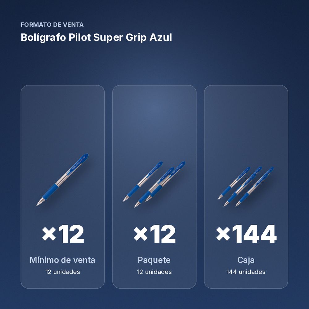 BOLÍGRAFO PILOT SUPER GRIP AZUL - formato de venta: paquete de 12, caja de 144, palé de 864