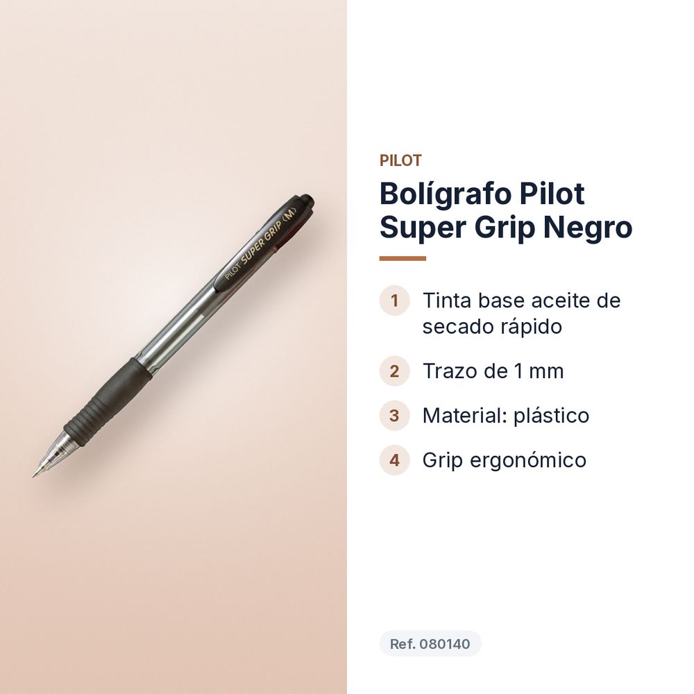 BOLÍGRAFO PILOT SUPER GRIP NEGRO - características principales