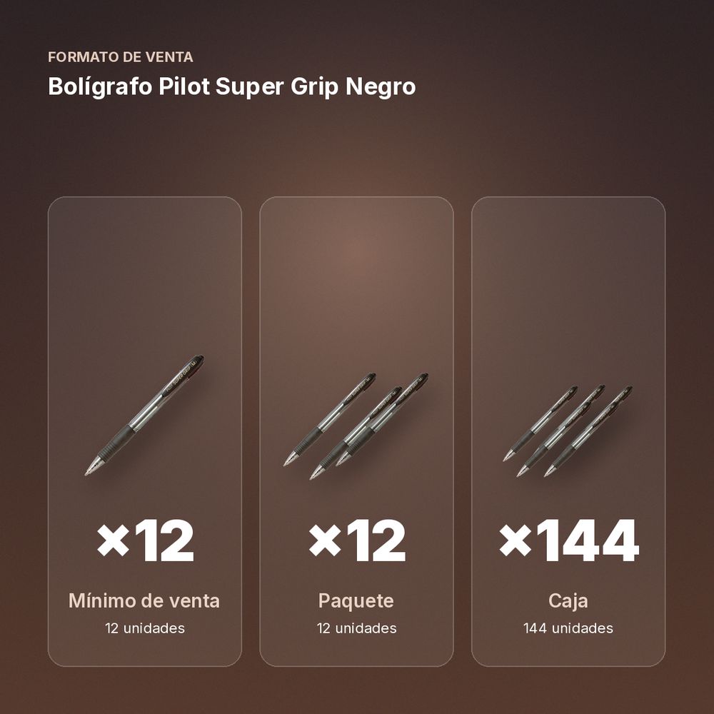 BOLÍGRAFO PILOT SUPER GRIP NEGRO - formato de venta: paquete de 12, caja de 144, palé de 864