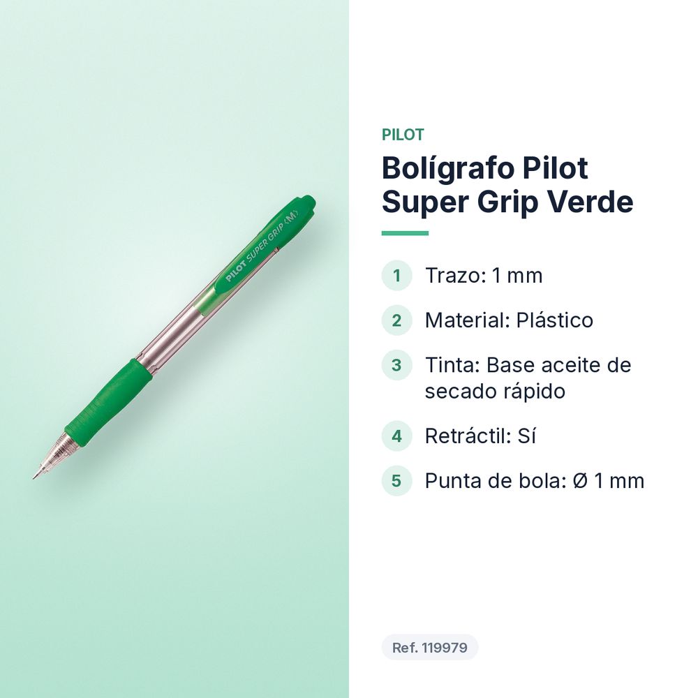 BOLÍGRAFO PILOT SUPER GRIP VERDE - características principales