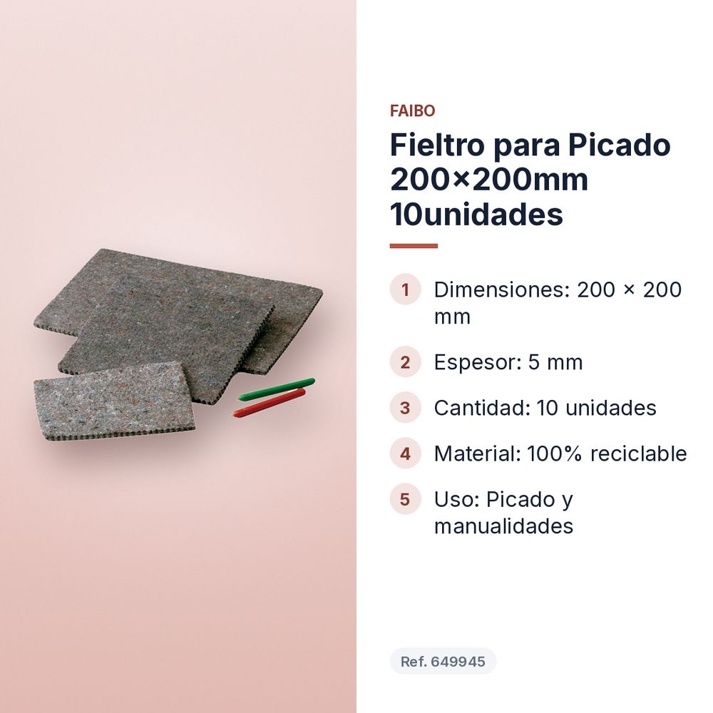FIELTRO PARA PICADO 200X200MM 10UNIDADES - características principales