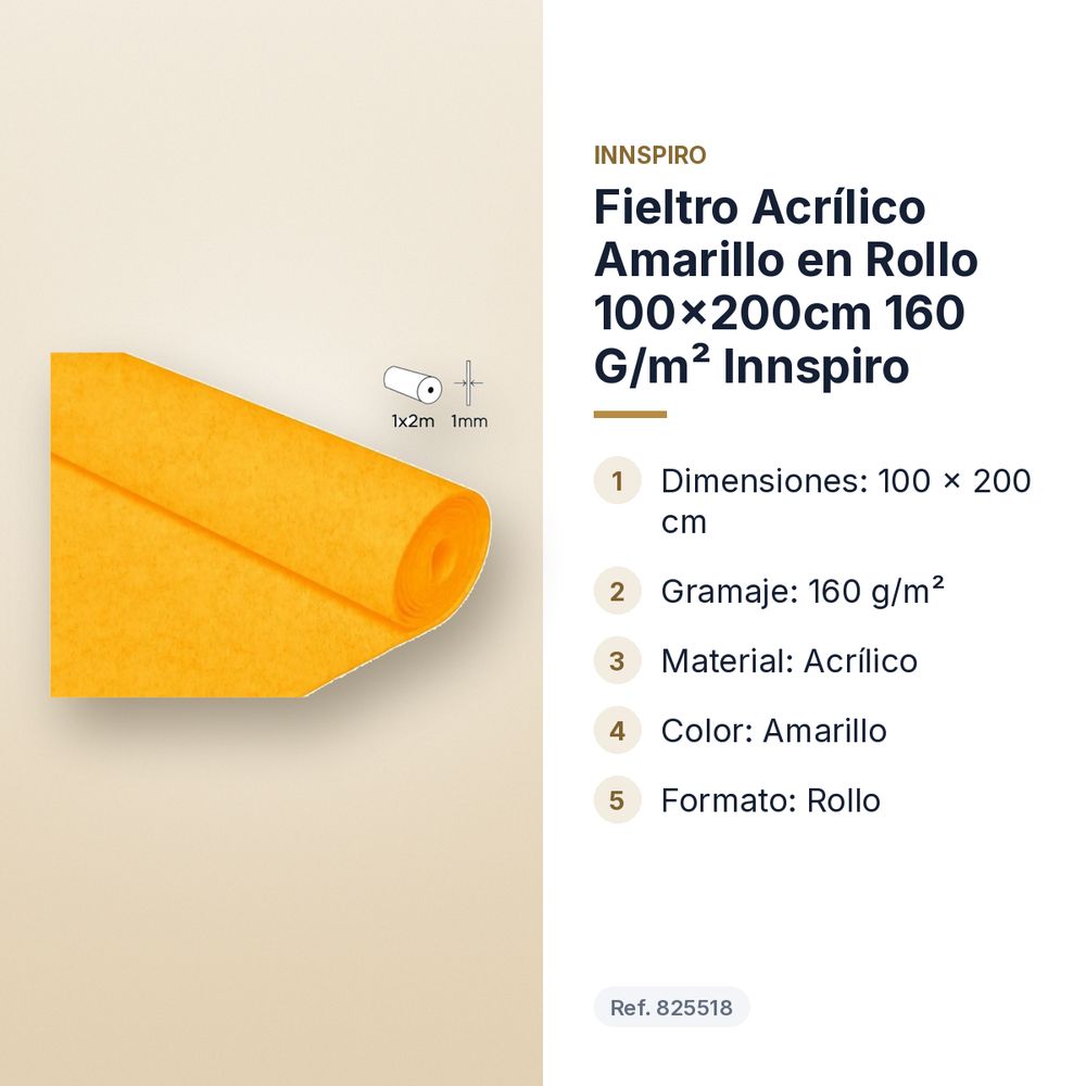 FIELTRO ACRÍLICO AMARILLO EN ROLLO 100×200CM 160 G/M² INNSPIRO - características principales
