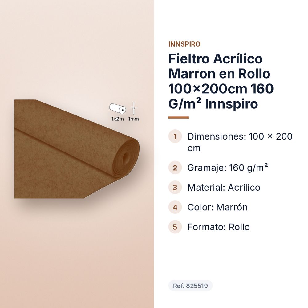 FIELTRO ACRÍLICO MARRON EN ROLLO 100×200CM 160 G/M² INNSPIRO - características principales