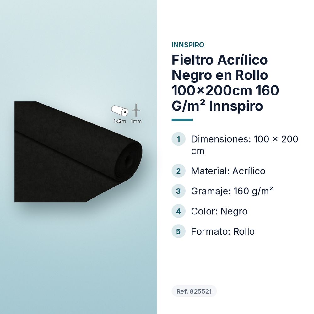FIELTRO ACRÍLICO NEGRO EN ROLLO 100×200CM 160 G/M² INNSPIRO - características principales
