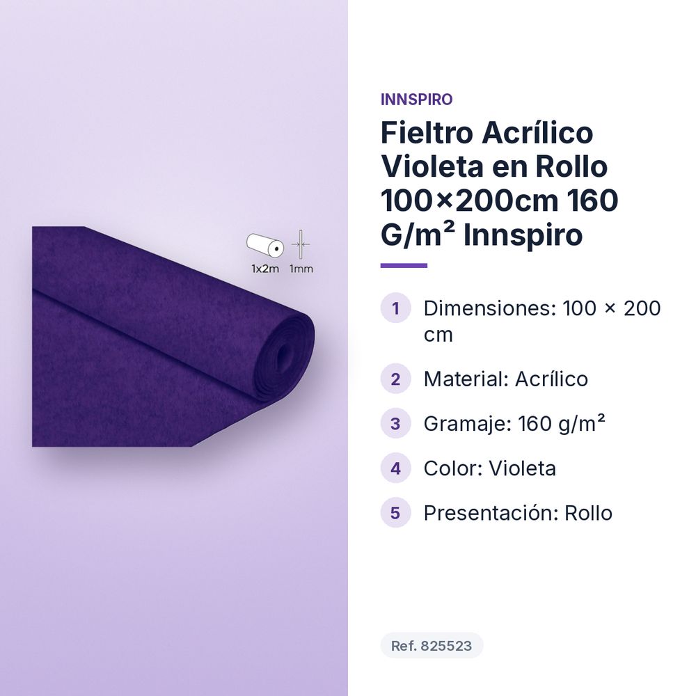 FIELTRO ACRÍLICO VIOLETA EN ROLLO 100×200CM 160 G/M² INNSPIRO - características principales