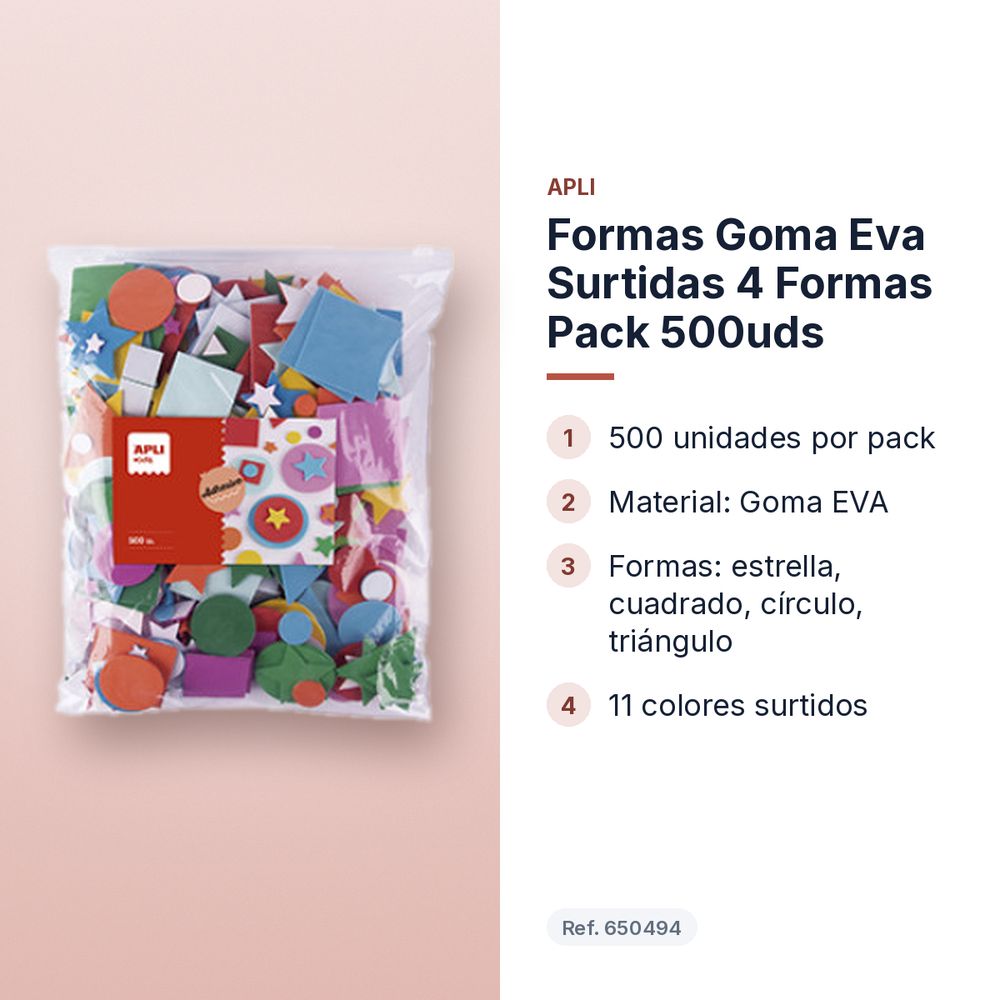 FORMAS GOMA EVA SURTIDAS 4 FORMAS PACK 500UDS - características principales