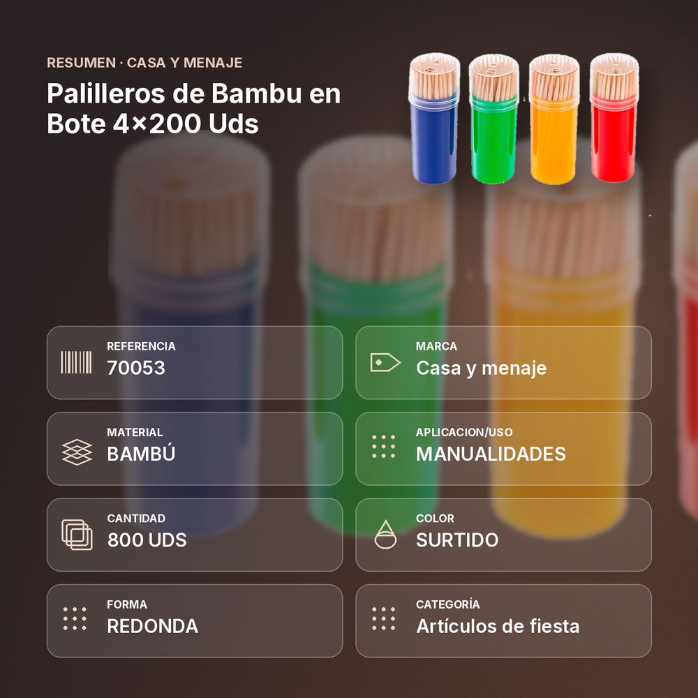 PALILLEROS DE BAMBU EN BOTE 4×200 UDS - resumen de atributos