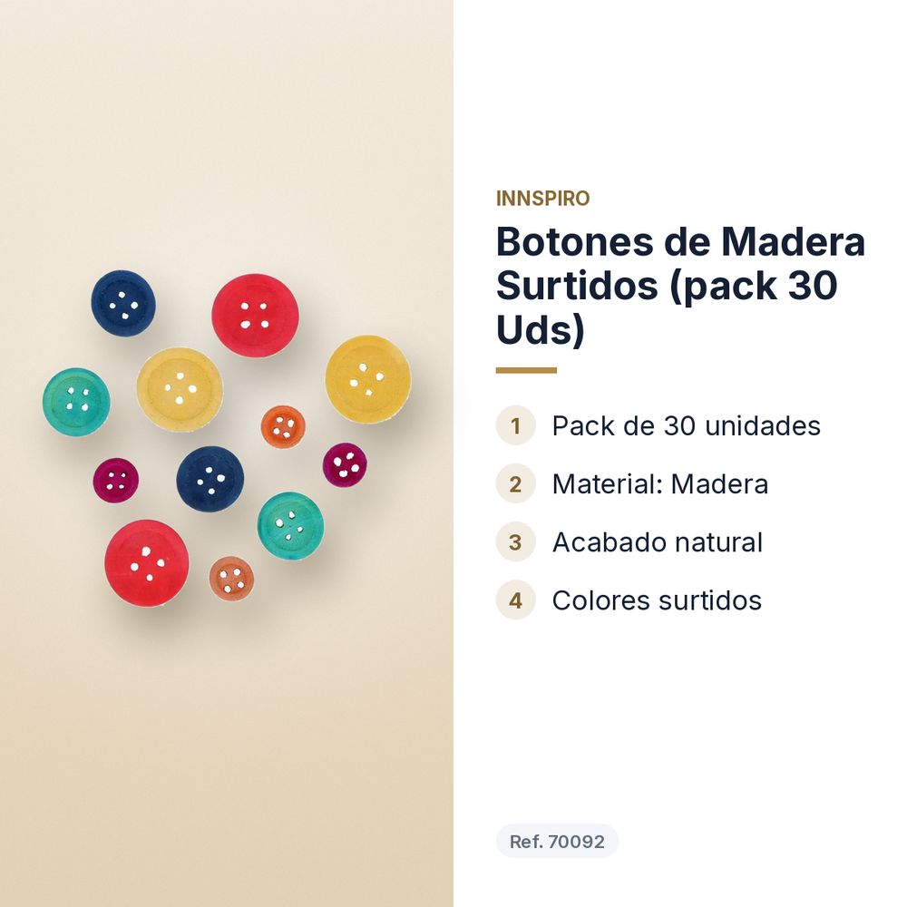 BOTONES DE MADERA SURTIDOS (PACK 30 UDS)  - características principales
