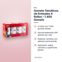 GOMETS TEMÁTICOS DE ANIMALES 4 ROLLOS – 1.400 GOMETS - características principales