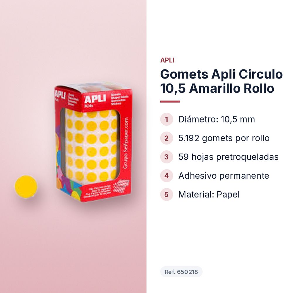 GOMETS APLI CIRCULO 10,5 AMARILLO ROLLO - características principales