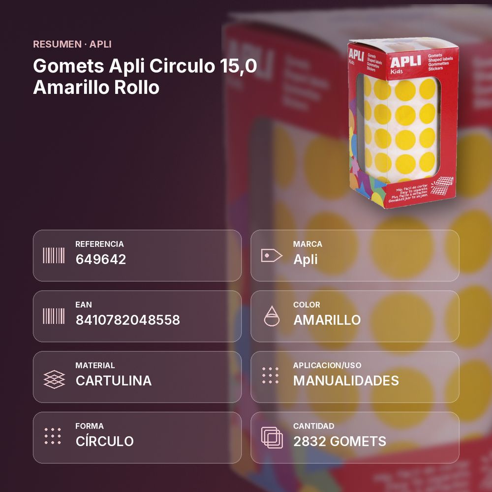 GOMETS APLI CIRCULO 15,0 AMARILLO ROLLO - resumen de atributos