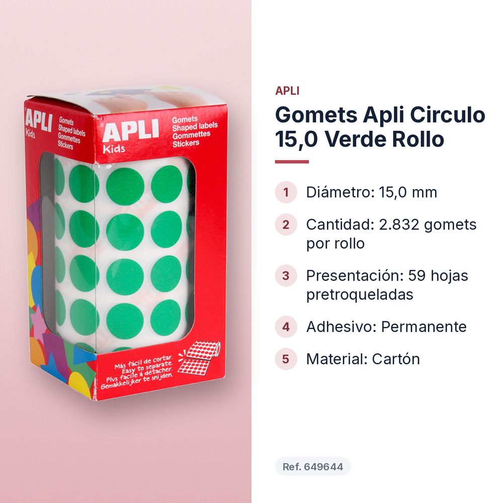 GOMETS APLI CIRCULO 15,0 VERDE ROLLO - características principales